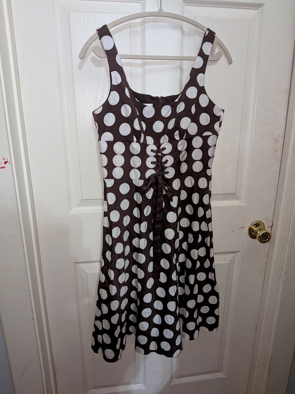 Donna Ricco Brown & White Polka Dot Corset Dress